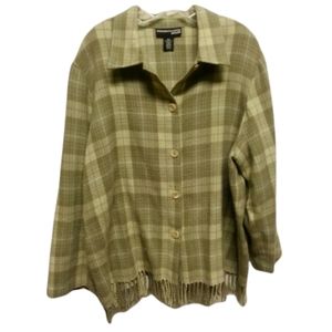 Green plaid fringe wool